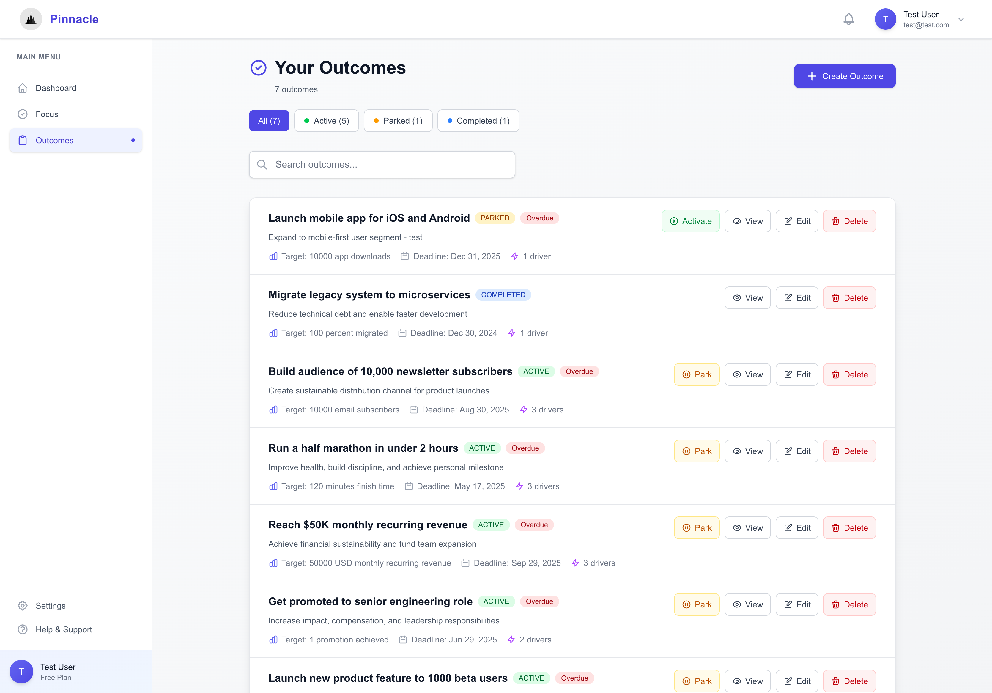 Pinnacle - Outcome Driven Project Management Platform screenshot